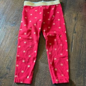 Toddler Girl Red and Gold Snowflake Print Christmas Leggings